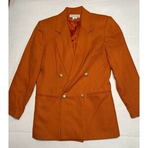 VTG Stephanie Andrews 100% Wool Orange Blazer 6 Double Breast Office Classic Pop